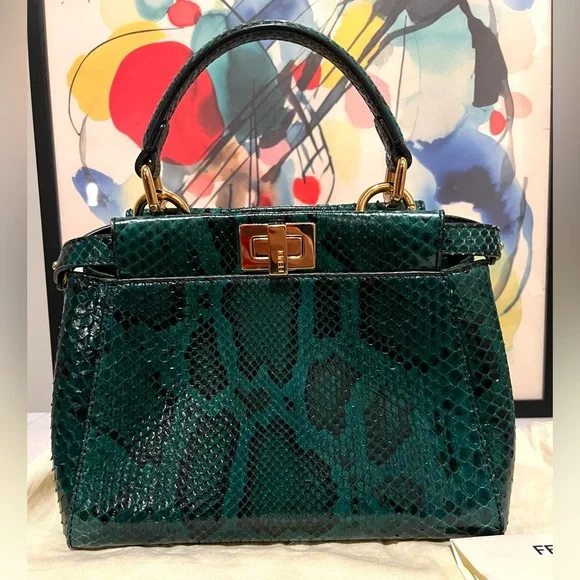 FENDI Peekaboo Mini Green python bag - Picture 7 of 16